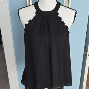 Peach Royal Elegant Black Halter Sleeveless Top Flower Details M Y2k